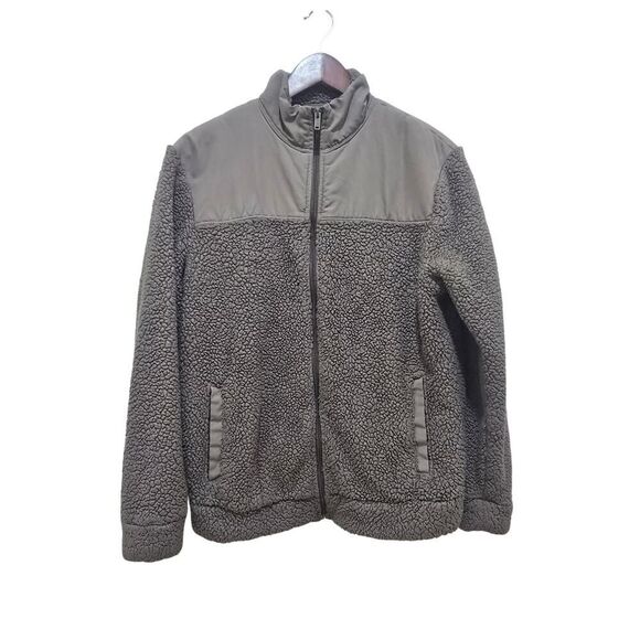 Old Navy Pieced-Yoke Teddy Fleece Jacket Brown Cozy Winter Casual Men's Size M - Picture 2 of 8